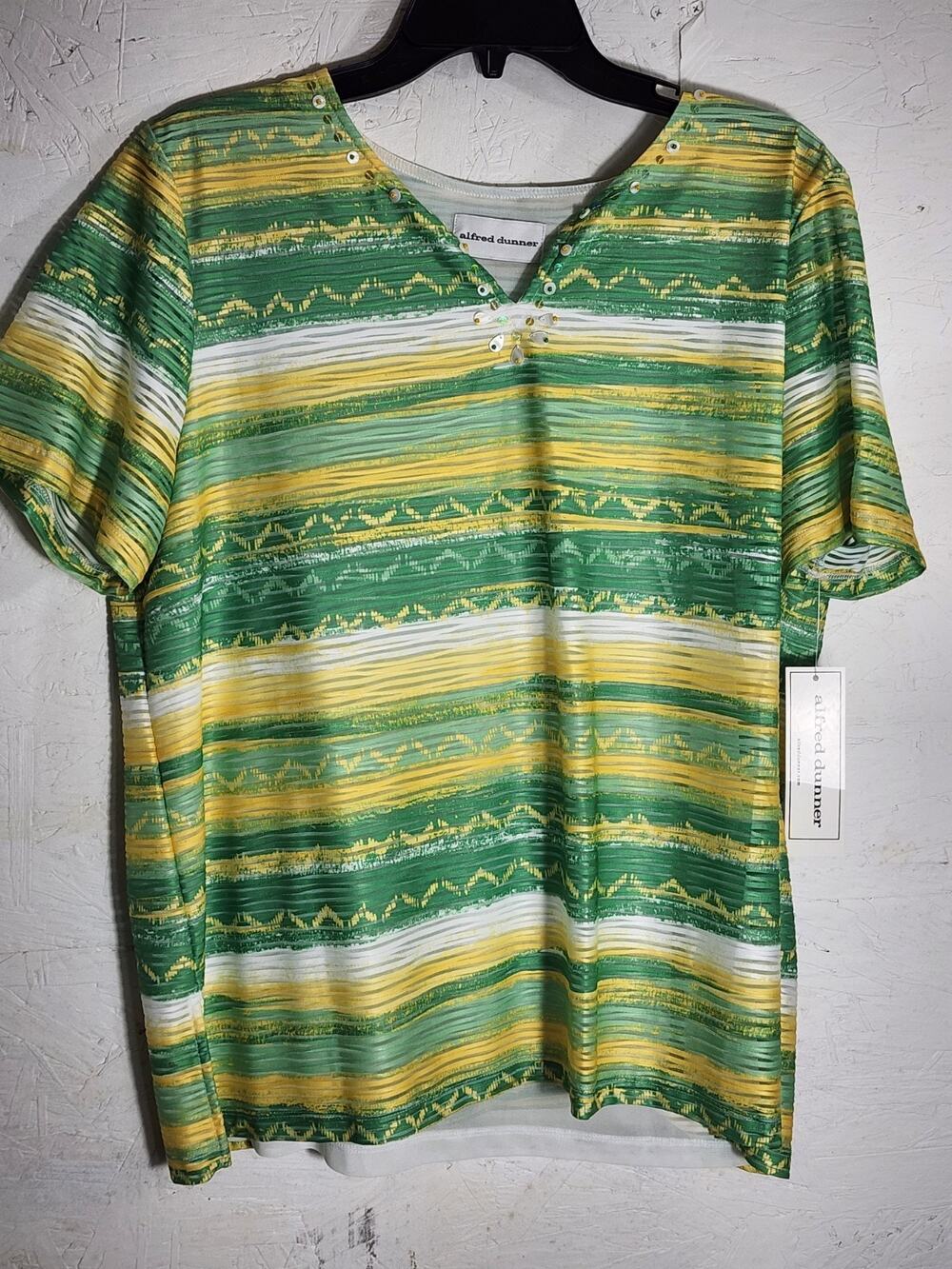 Alfred Dunner womans Large Blouse Short Sleeve Br8ght Colors NWT
